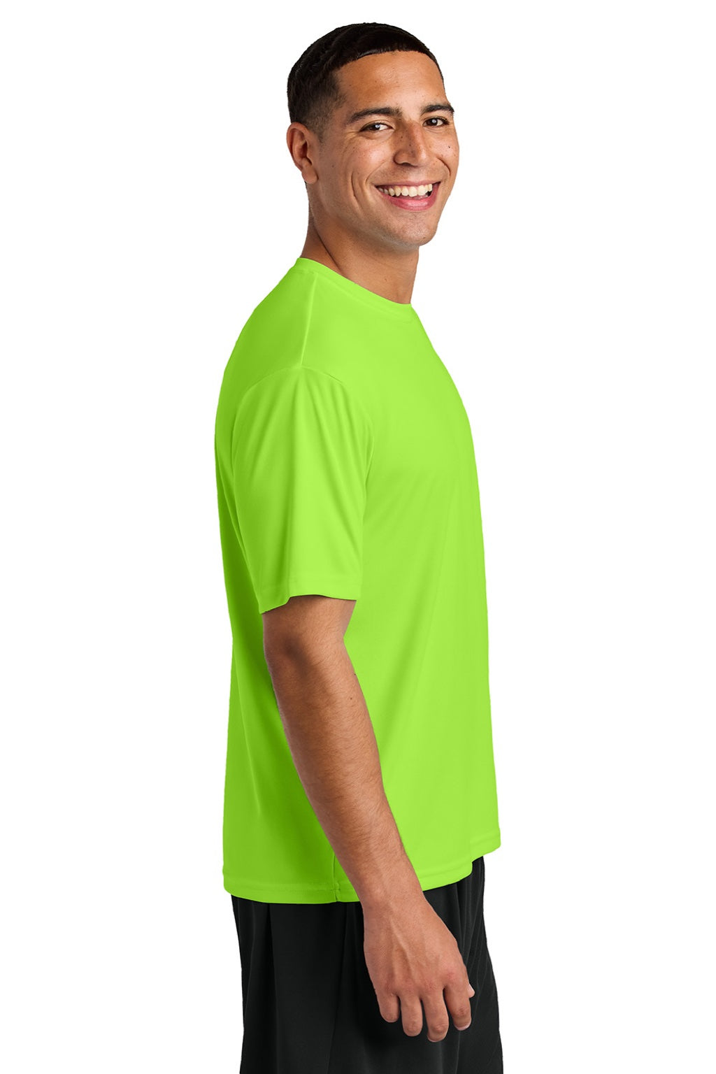 A4 A4N3142 Mens Performance Moisture Wicking Short Sleeve Crewneck T-Shirt Lime Green Model Side