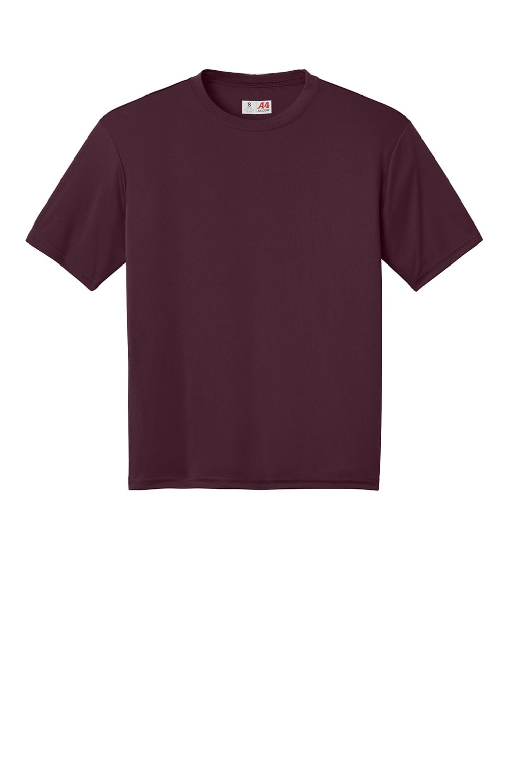A4 A4N3142 Mens Performance Moisture Wicking Short Sleeve Crewneck T-Shirt Maroon Flat Front