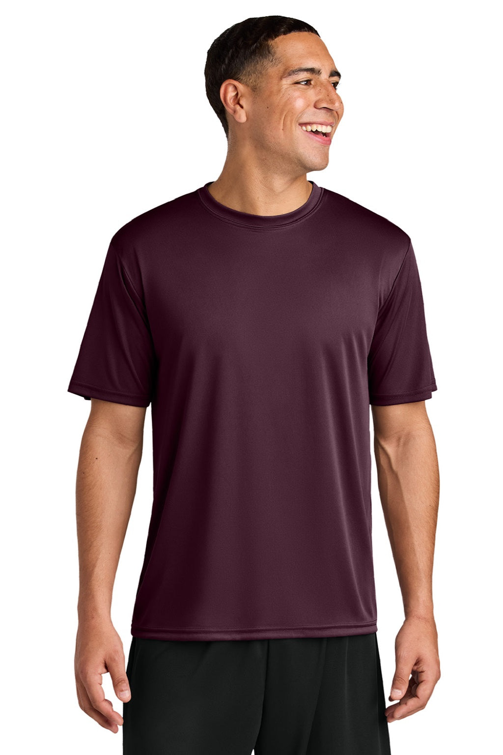 A4 A4N3142 Mens Performance Moisture Wicking Short Sleeve Crewneck T-Shirt Maroon Model Front