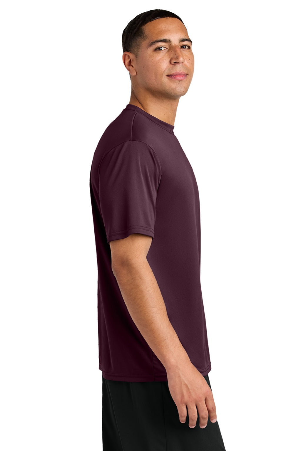A4 A4N3142 Mens Performance Moisture Wicking Short Sleeve Crewneck T-Shirt Maroon Model Side
