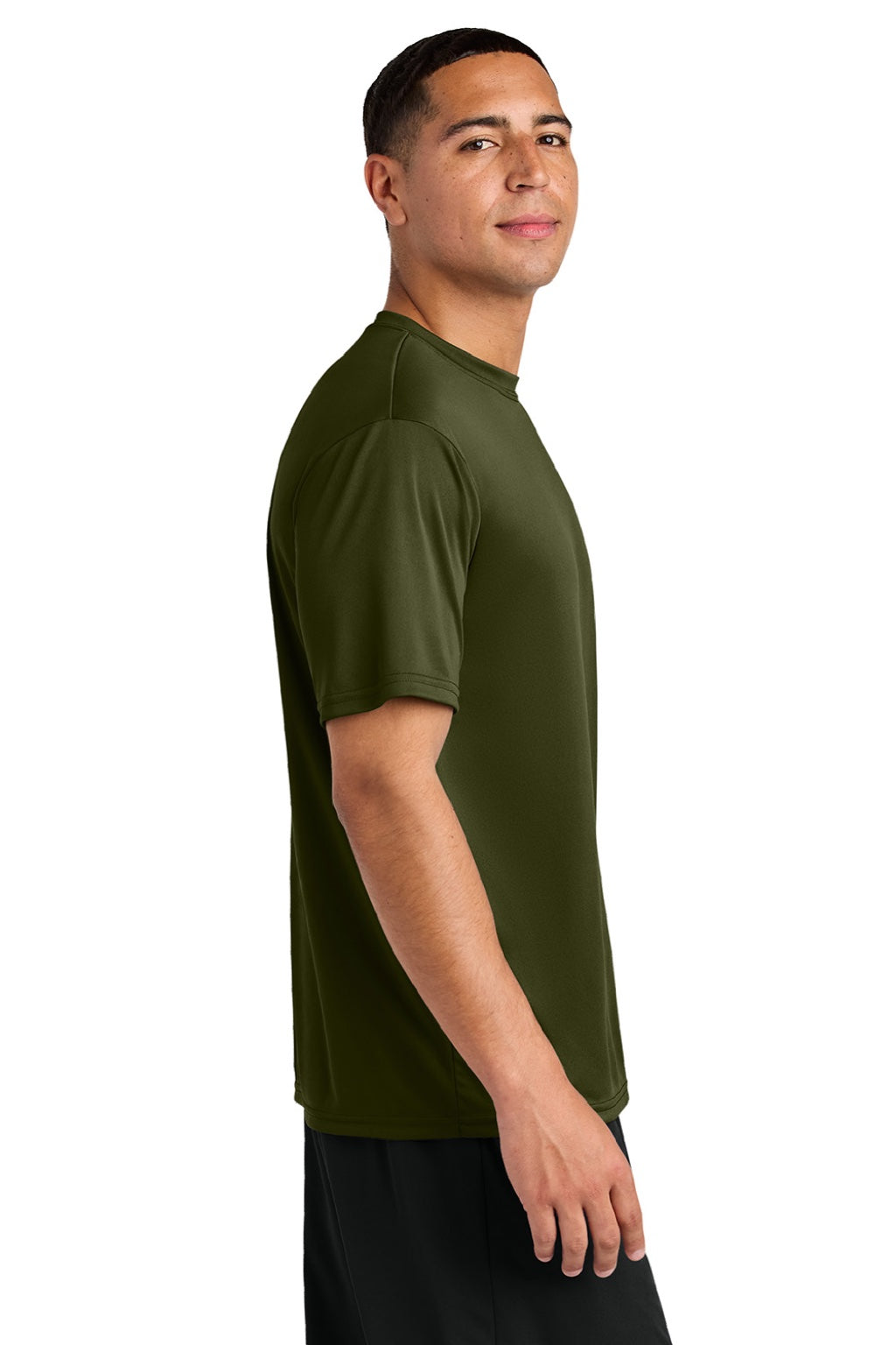 A4 A4N3142 Mens Performance Moisture Wicking Short Sleeve Crewneck T-Shirt Military Green Model Side
