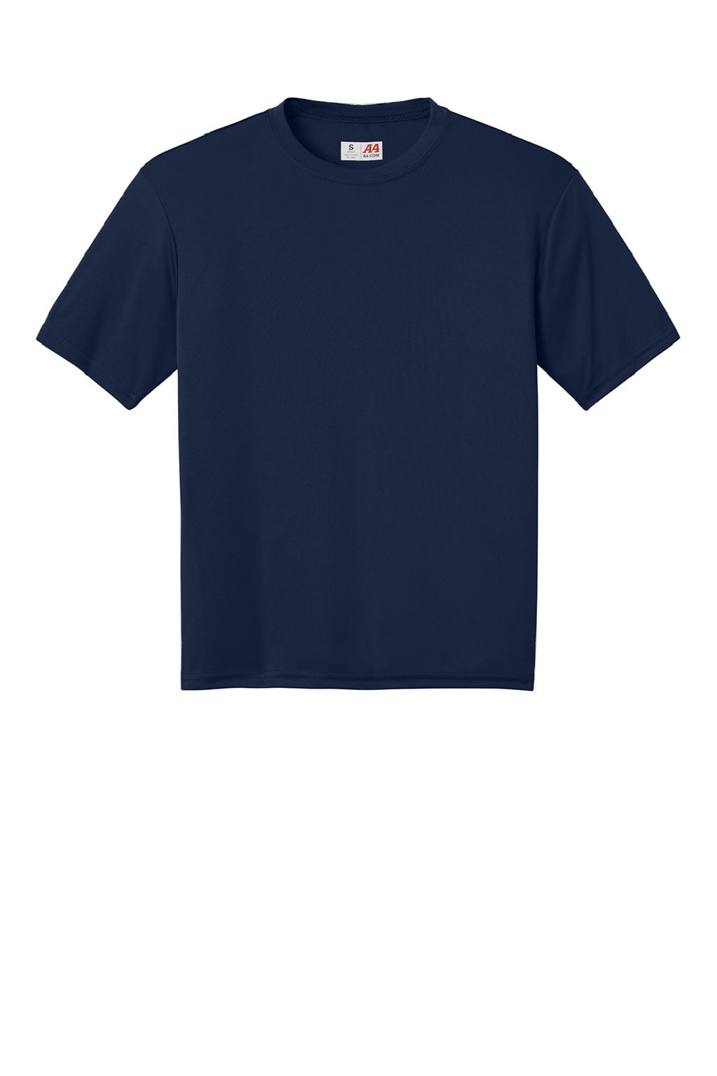 A4 A4N3142 Mens Performance Moisture Wicking Short Sleeve Crewneck T-Shirt Navy Blue Flat Front