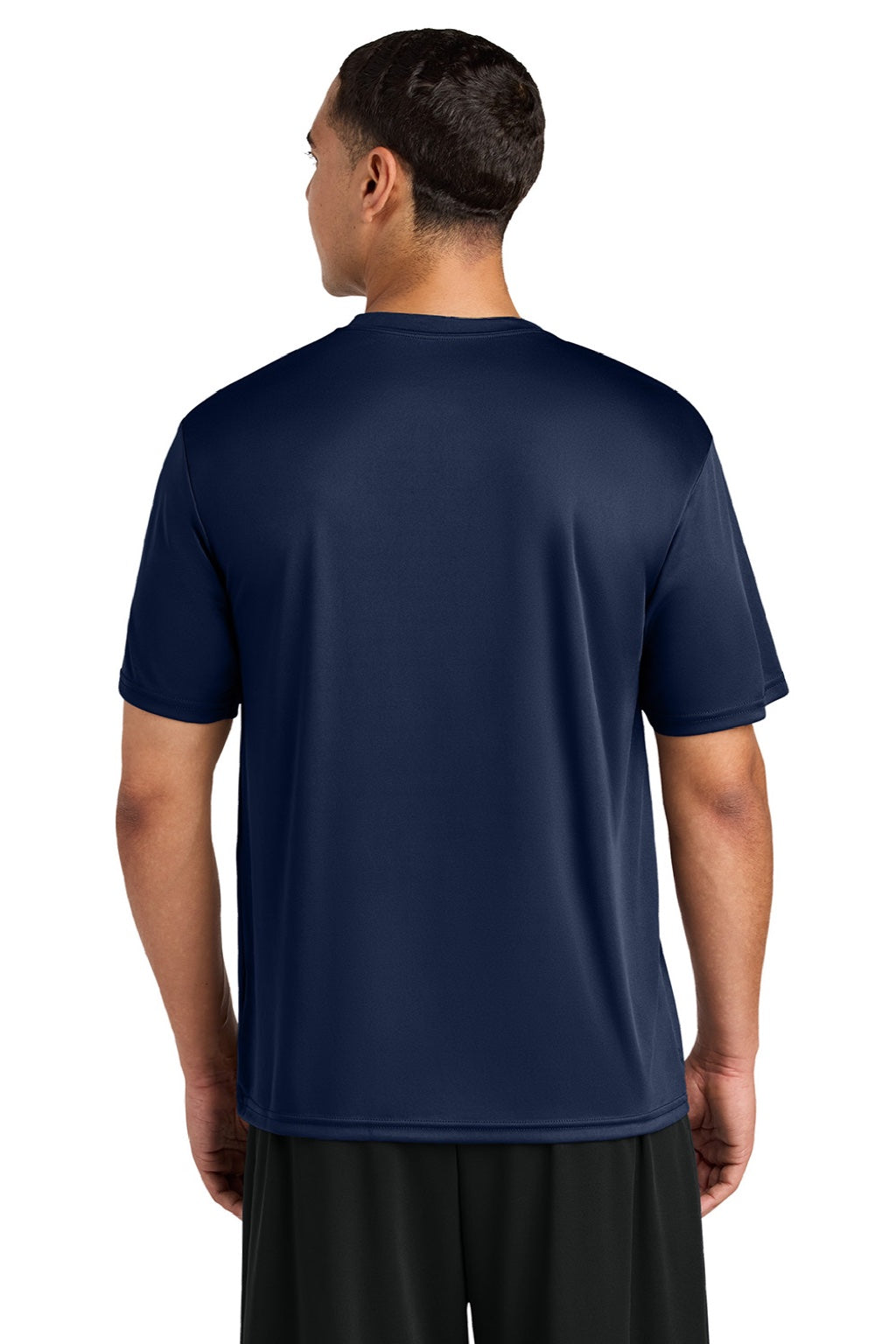 A4 A4N3142 Mens Performance Moisture Wicking Short Sleeve Crewneck T-Shirt Navy Blue Model Back