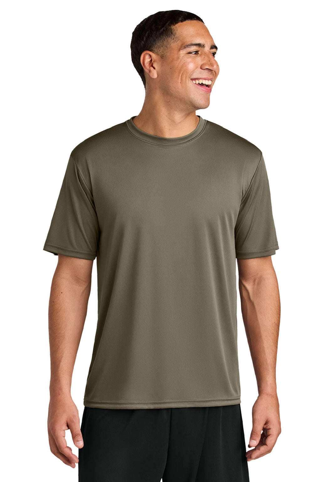 A4 A4N3142 Mens Performance Moisture Wicking Short Sleeve Crewneck T-Shirt Olive Green Model Front