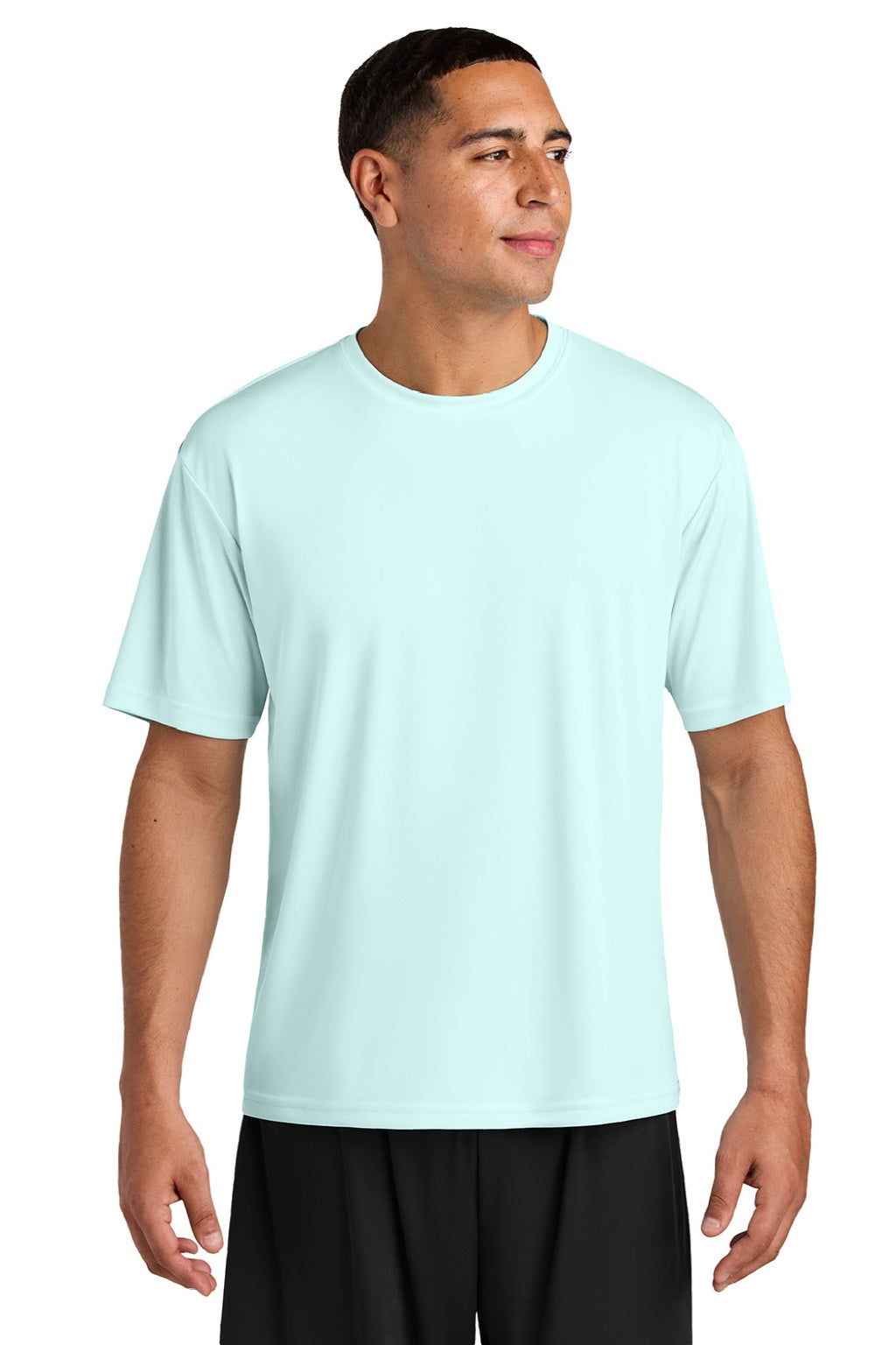 A4 A4N3142 Mens Performance Moisture Wicking Short Sleeve Crewneck T-Shirt Pastel Blue Model Front