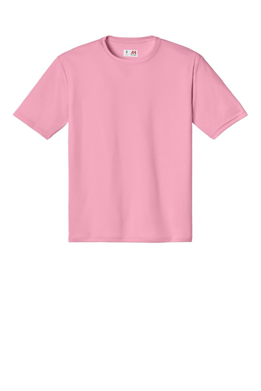 A4 A4N3142 Mens Performance Moisture Wicking Short Sleeve Crewneck T-Shirt Pink Flat Front