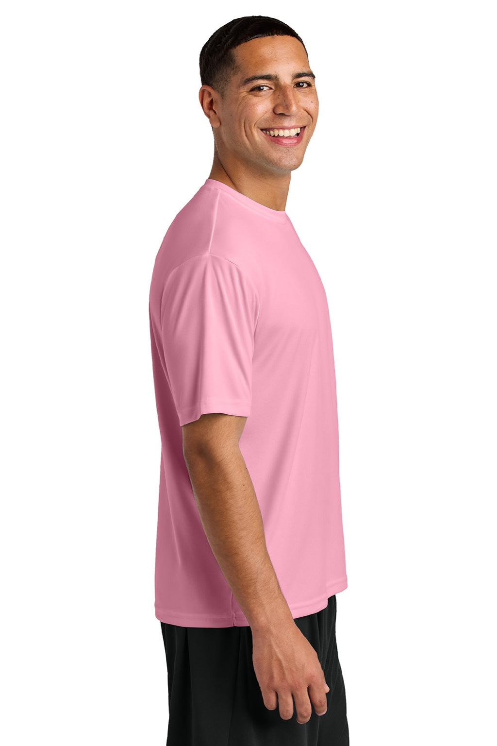 A4 A4N3142 Mens Performance Moisture Wicking Short Sleeve Crewneck T-Shirt Pink Model Side