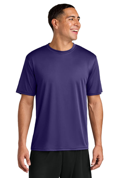 A4 A4N3142 Mens Performance Moisture Wicking Short Sleeve Crewneck T-Shirt Purple Model Front