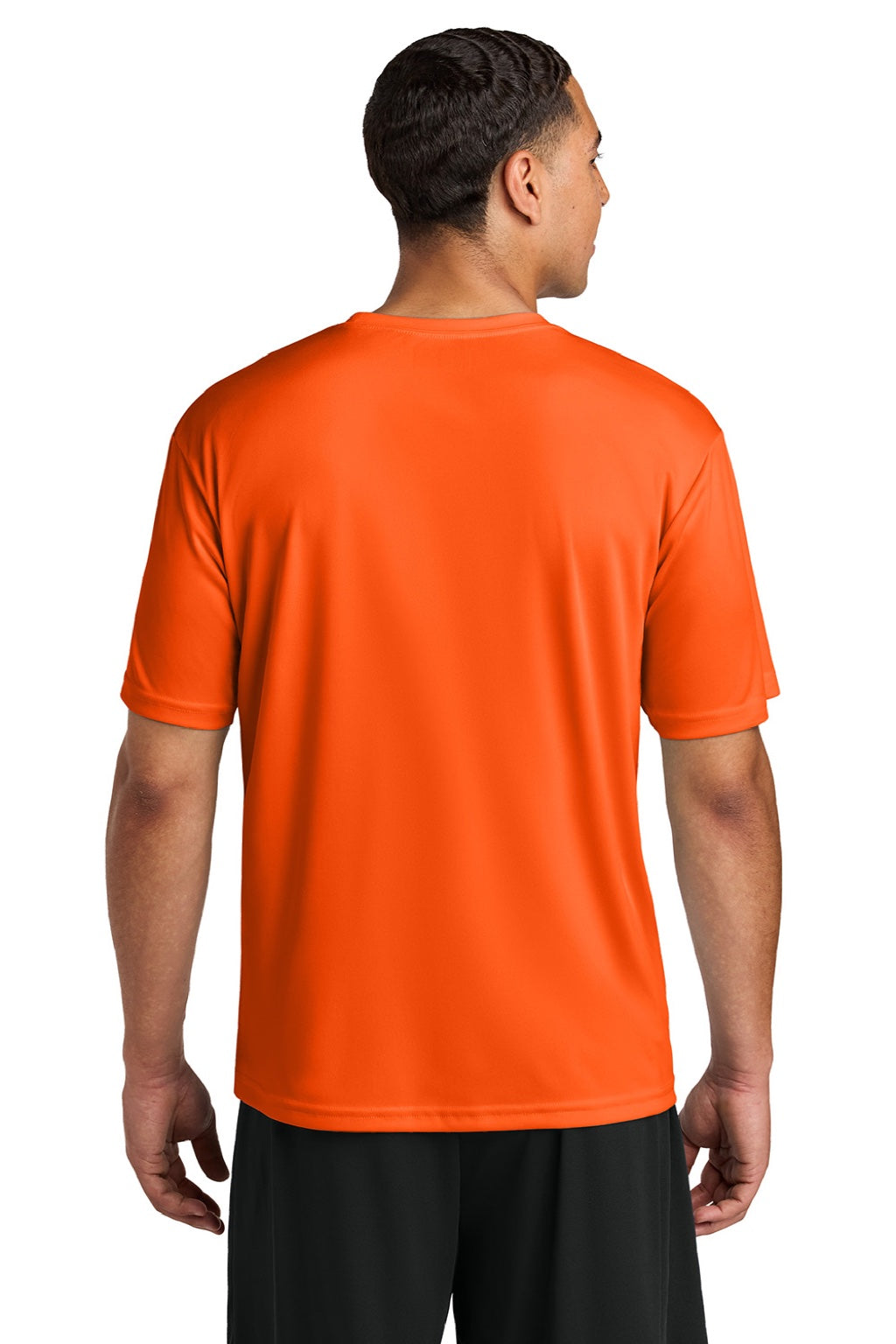 A4 A4N3142 Mens Performance Moisture Wicking Short Sleeve Crewneck T-Shirt Safety Orange Model Back