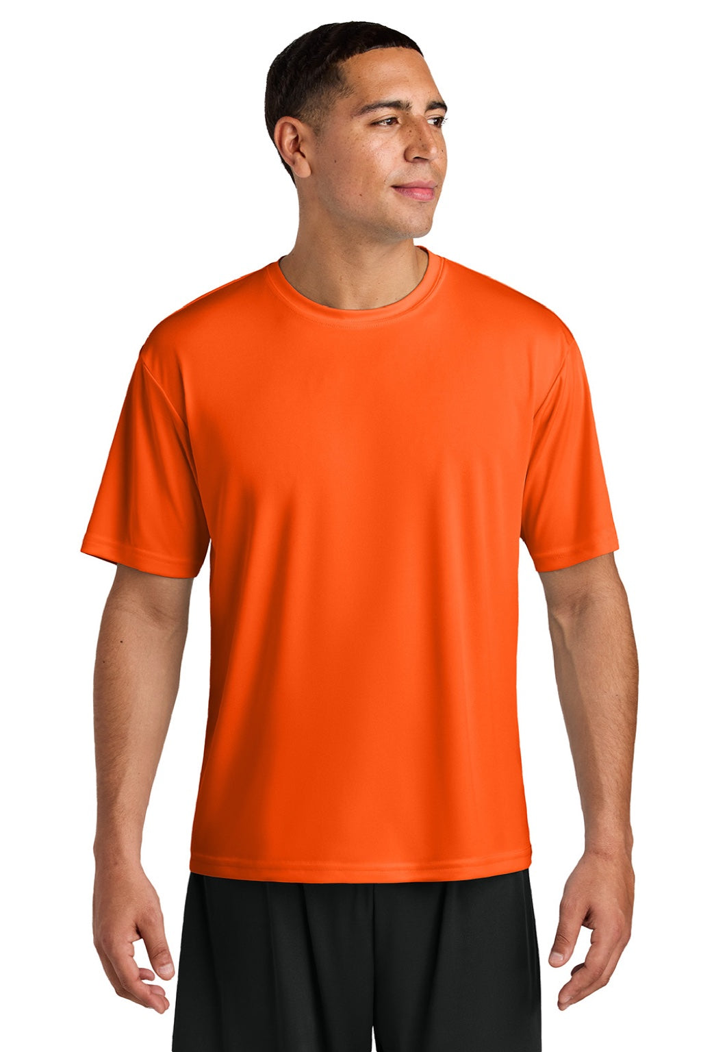 A4 A4N3142 Mens Performance Moisture Wicking Short Sleeve Crewneck T-Shirt Safety Orange Model Front