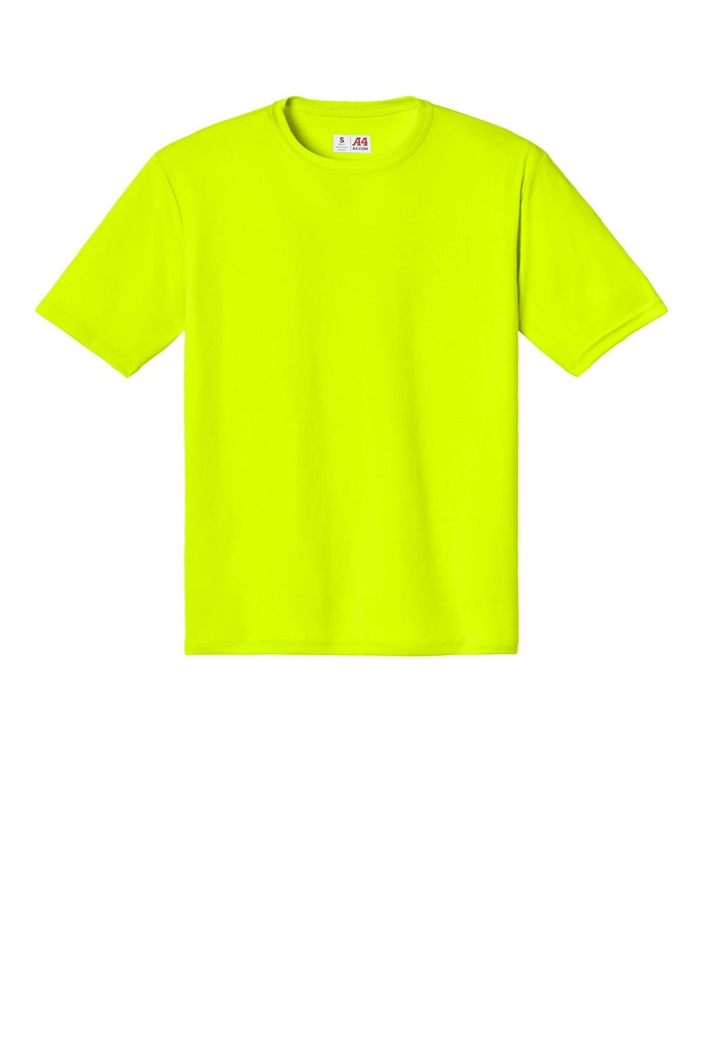 A4 A4N3142 Mens Performance Moisture Wicking Short Sleeve Crewneck T-Shirt Safety Yellow Flat Front