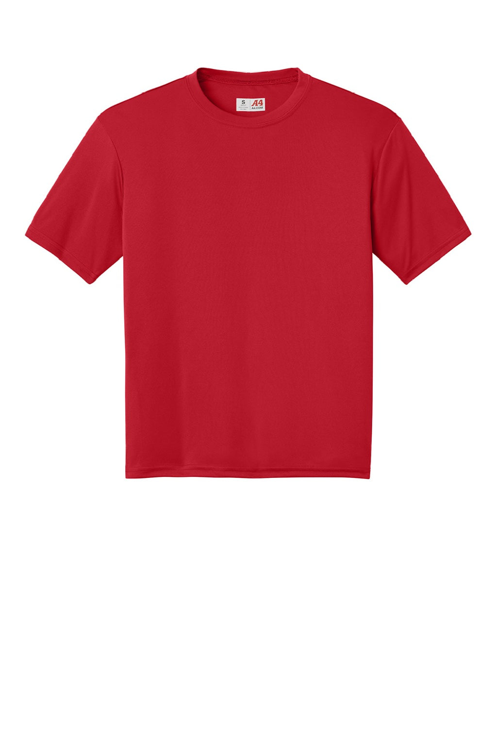A4 A4N3142 Mens Performance Moisture Wicking Short Sleeve Crewneck T-Shirt Scarlet Red Flat Front