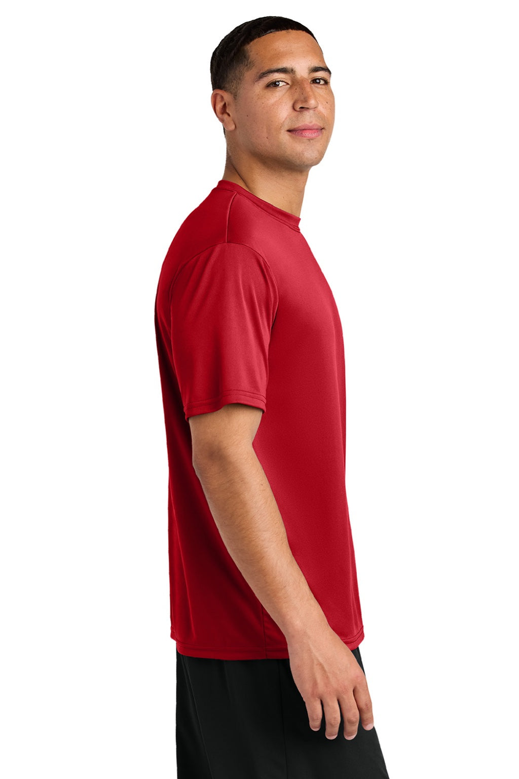 A4 A4N3142 Mens Performance Moisture Wicking Short Sleeve Crewneck T-Shirt Scarlet Red Model Side