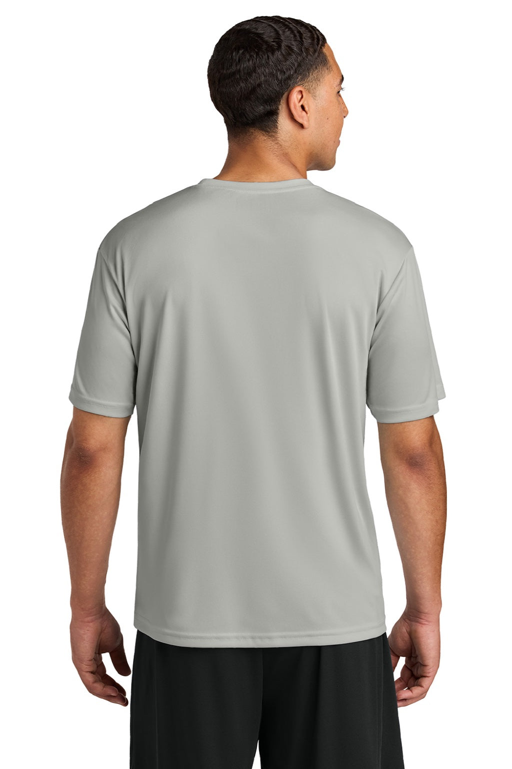 A4 A4N3142 Mens Performance Moisture Wicking Short Sleeve Crewneck T-Shirt Silver Grey Model Back