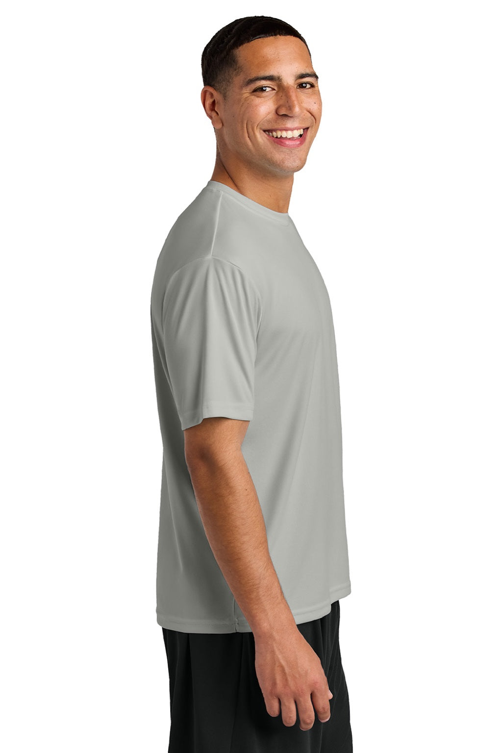 A4 A4N3142 Mens Performance Moisture Wicking Short Sleeve Crewneck T-Shirt Silver Grey Model Side