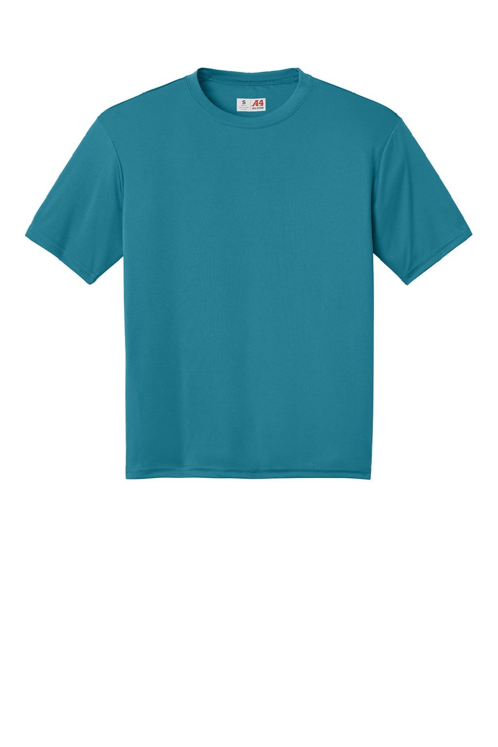 A4 A4N3142 Mens Performance Moisture Wicking Short Sleeve Crewneck T-Shirt Teal Blue Flat Front