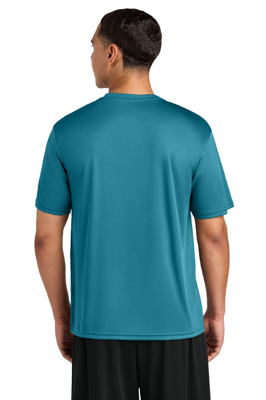 A4 A4N3142 Mens Performance Moisture Wicking Short Sleeve Crewneck T-Shirt Teal Blue Model Back