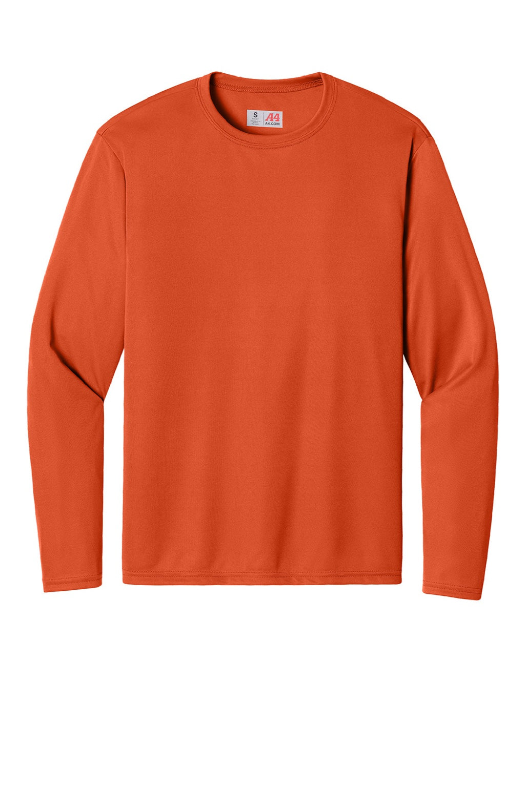 A4 A4N3165 Mens Performance Moisture Wicking Long Sleeve Crewneck T-Shirt Athletic Orange Flat Front