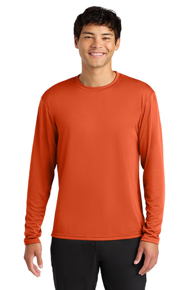 A4 A4N3165 Mens Performance Moisture Wicking Long Sleeve Crewneck T-Shirt Athletic Orange Model Front