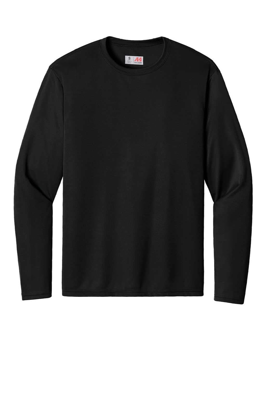 A4 A4N3165 Mens Performance Moisture Wicking Long Sleeve Crewneck T-Shirt Black Flat Front