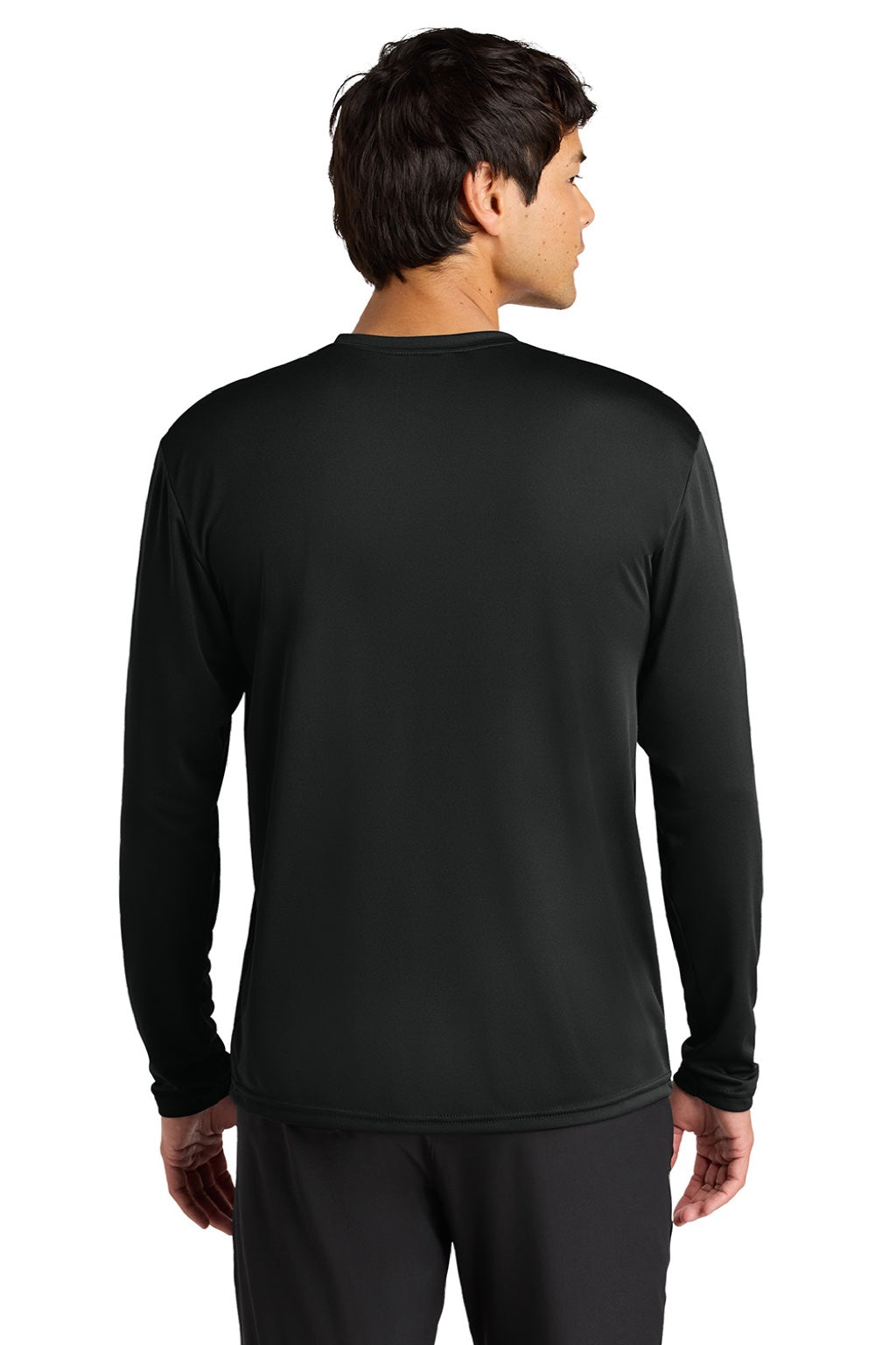 A4 A4N3165 Mens Performance Moisture Wicking Long Sleeve Crewneck T-Shirt Black Model Back