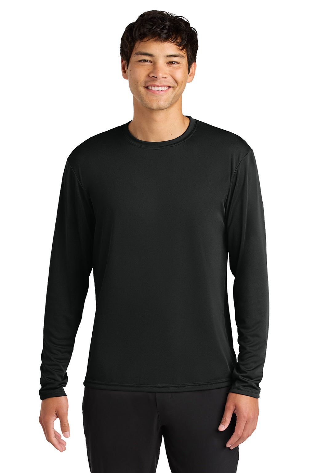 A4 A4N3165 Mens Performance Moisture Wicking Long Sleeve Crewneck T-Shirt Black Model Front