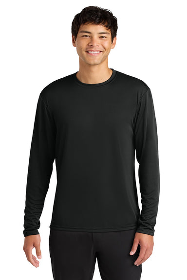 A4 A4N3165 Mens Performance Moisture Wicking Long Sleeve Crewneck T-Shirt Black Model Front