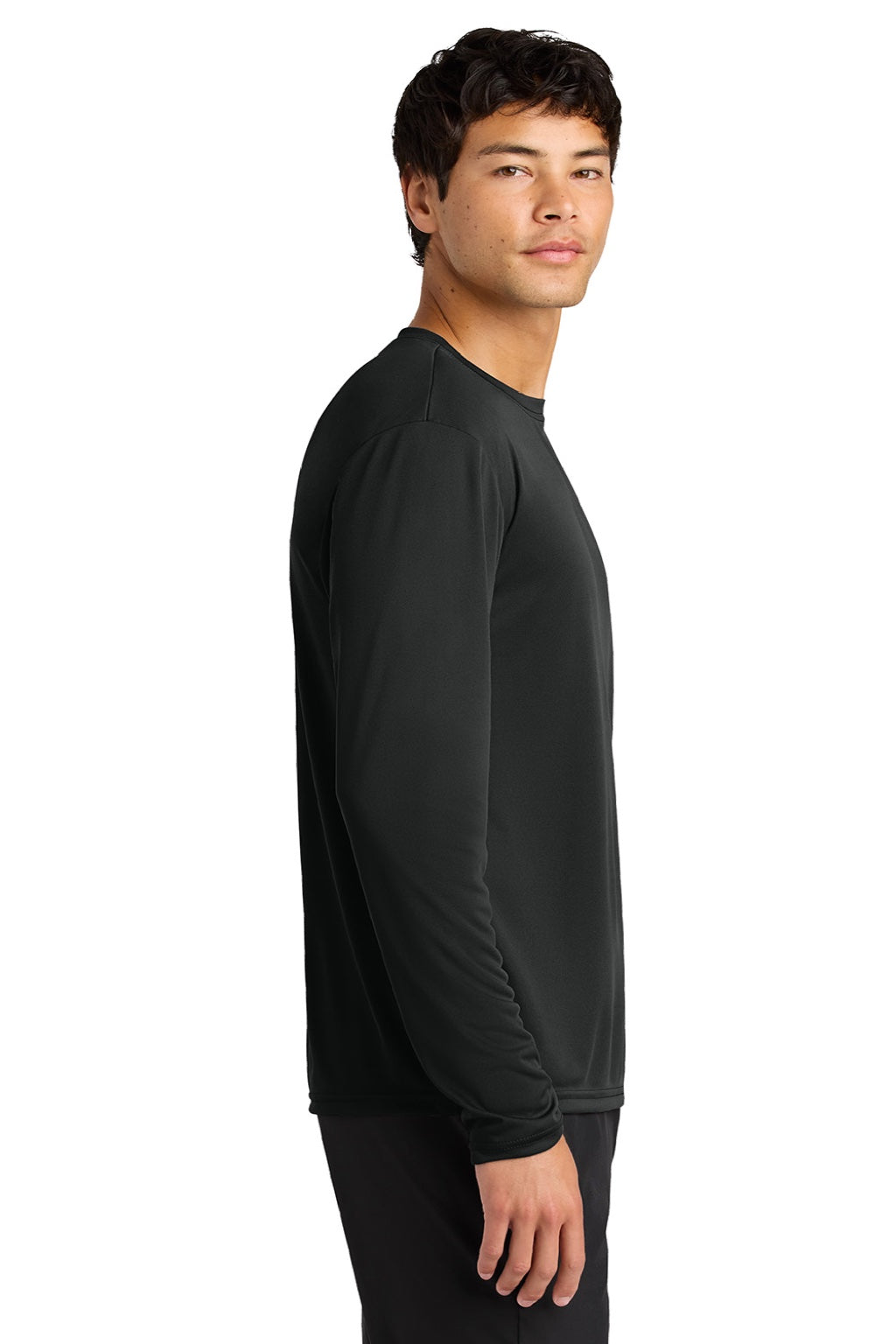 A4 A4N3165 Mens Performance Moisture Wicking Long Sleeve Crewneck T-Shirt Black Model Side