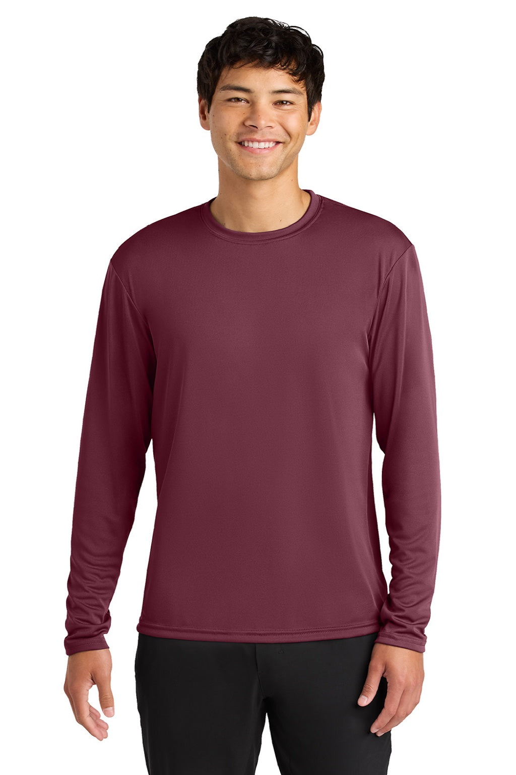 A4 A4N3165 Mens Performance Moisture Wicking Long Sleeve Crewneck T-Shirt Cardinal Red Model Front