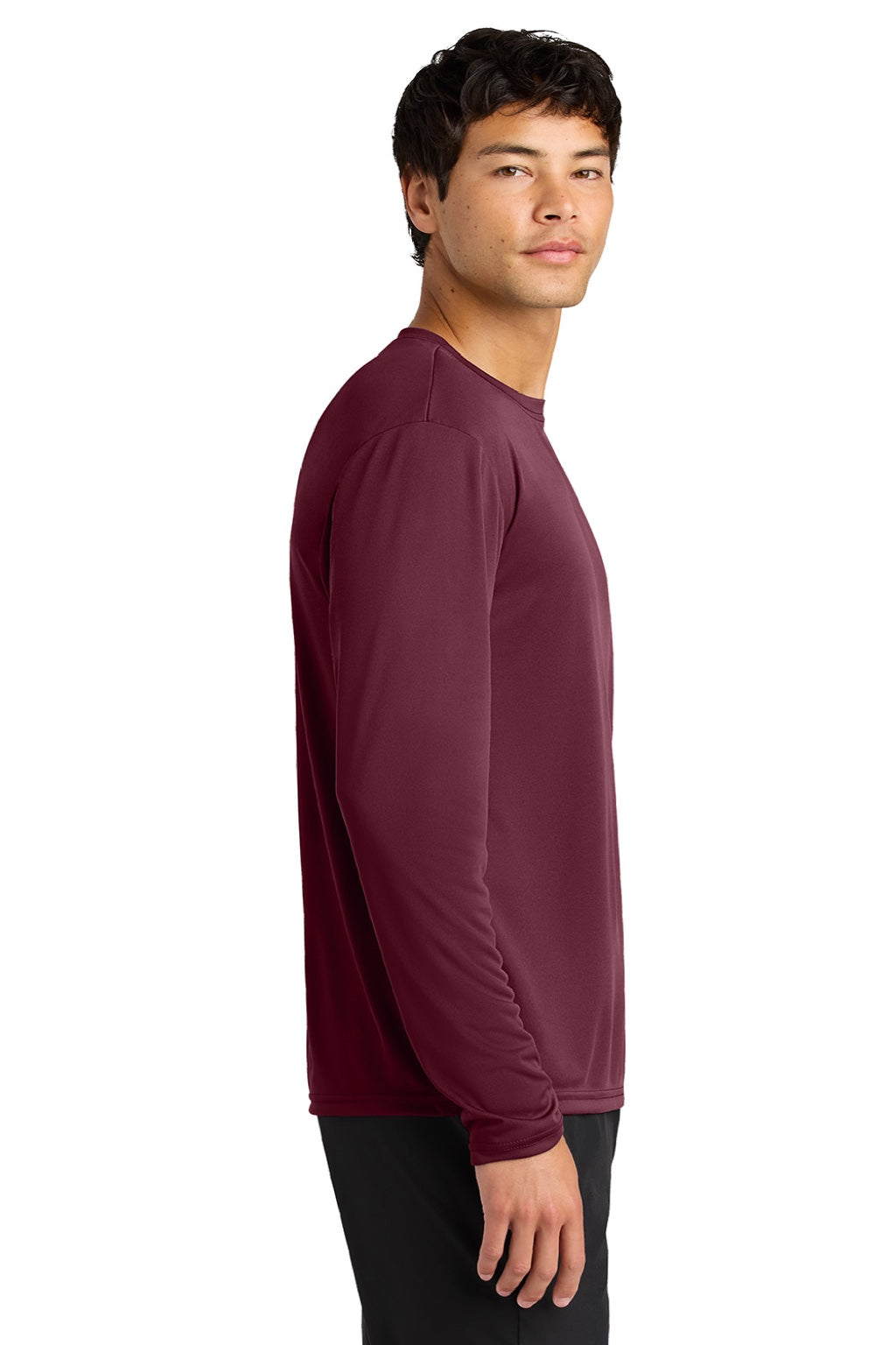 A4 A4N3165 Mens Performance Moisture Wicking Long Sleeve Crewneck T-Shirt Cardinal Red Model Side