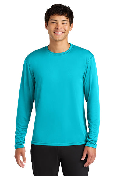 A4 A4N3165 Mens Performance Moisture Wicking Long Sleeve Crewneck T-Shirt Electric Blue Model Front