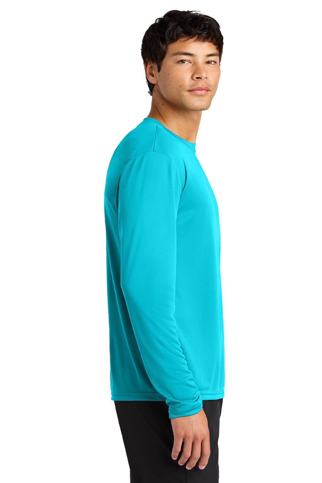 A4 A4N3165 Mens Performance Moisture Wicking Long Sleeve Crewneck T-Shirt Electric Blue Model Side