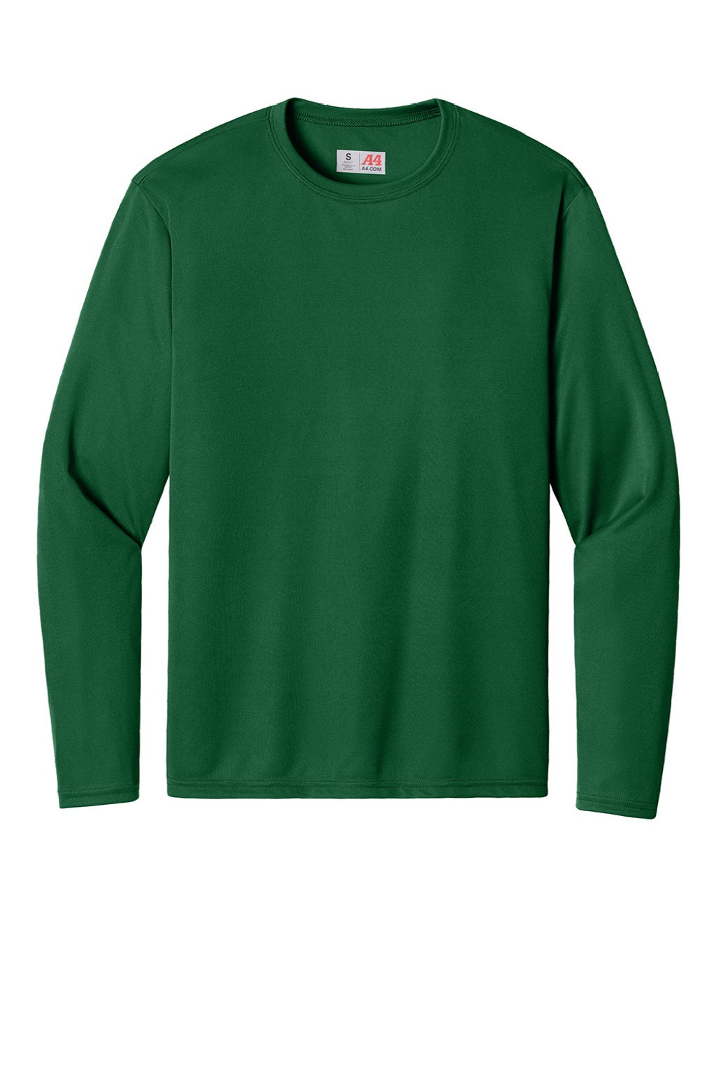 A4 A4N3165 Mens Performance Moisture Wicking Long Sleeve Crewneck T-Shirt Forest Green Flat Front