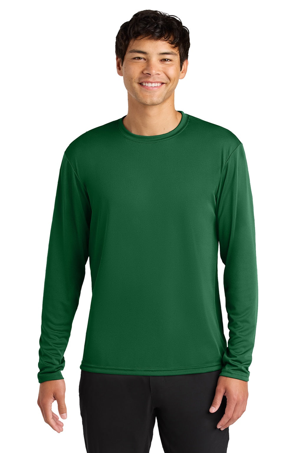 A4 A4N3165 Mens Performance Moisture Wicking Long Sleeve Crewneck T-Shirt Forest Green Model Front