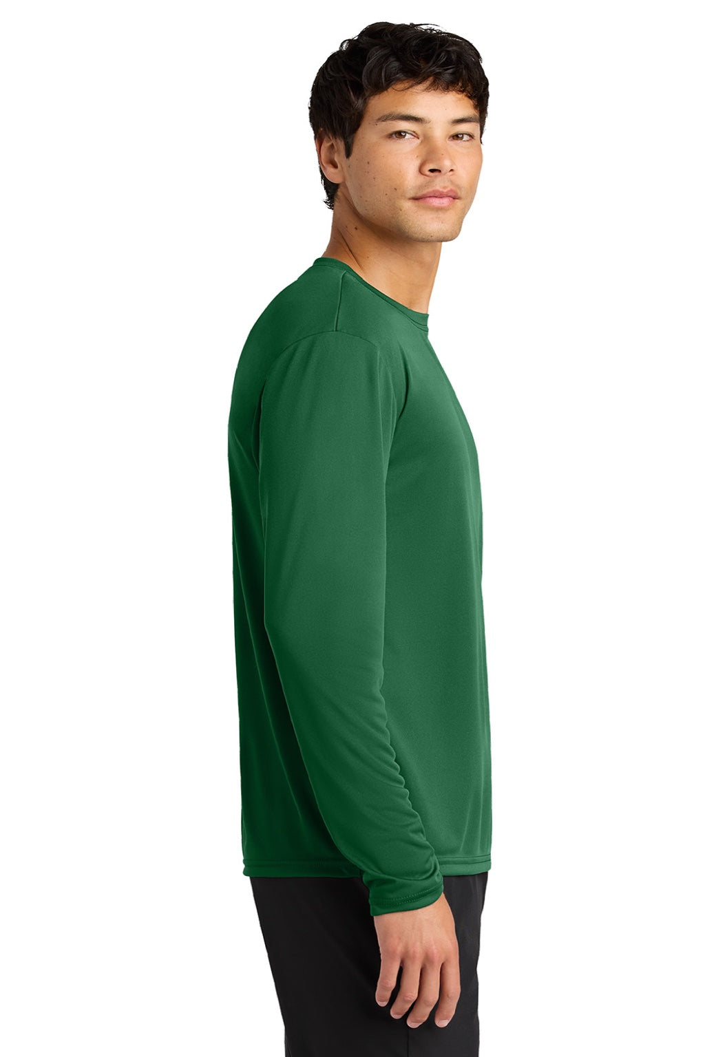 A4 A4N3165 Mens Performance Moisture Wicking Long Sleeve Crewneck T-Shirt Forest Green Model Side