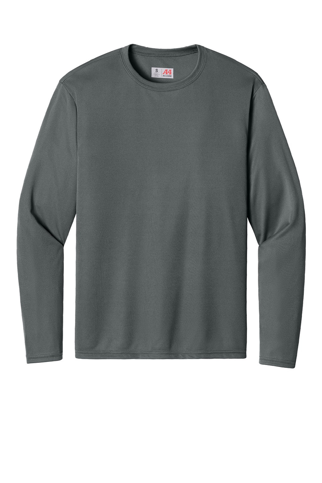A4 A4N3165 Mens Performance Moisture Wicking Long Sleeve Crewneck T-Shirt Graphite Grey Flat Front