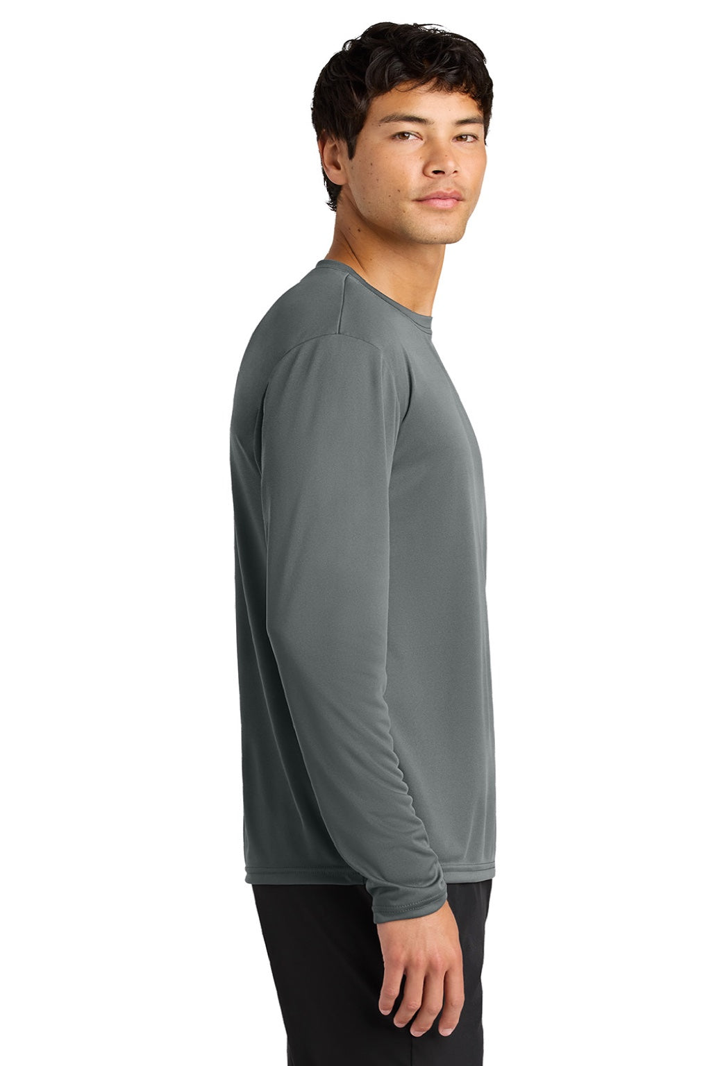 A4 A4N3165 Mens Performance Moisture Wicking Long Sleeve Crewneck T-Shirt Graphite Grey Model Side