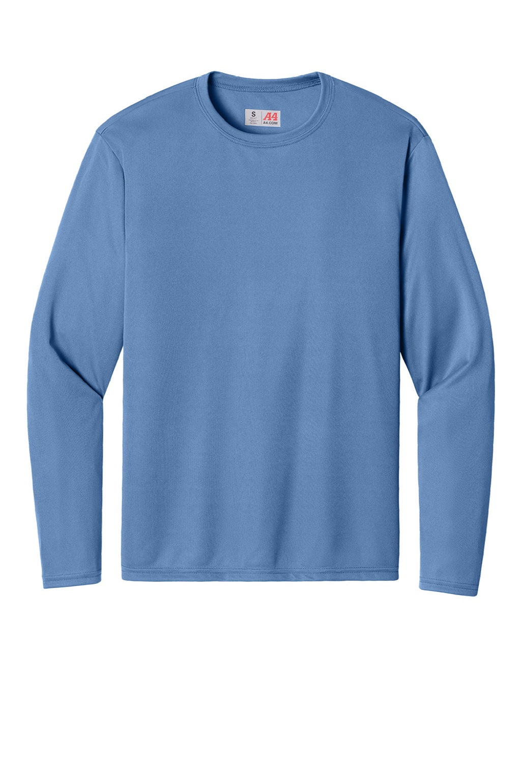 A4 A4N3165 Mens Performance Moisture Wicking Long Sleeve Crewneck T-Shirt Light Blue Flat Front