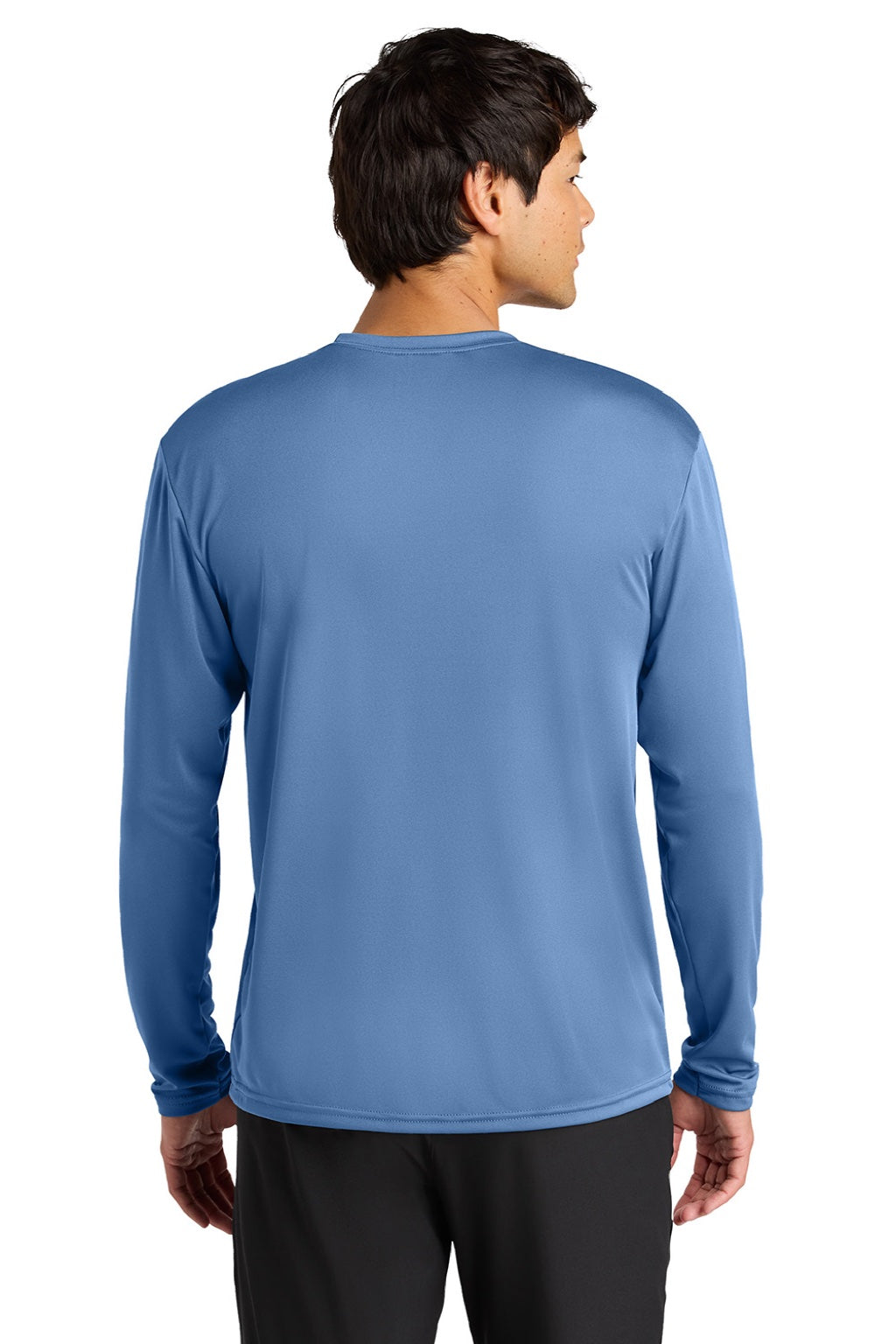 A4 A4N3165 Mens Performance Moisture Wicking Long Sleeve Crewneck T-Shirt Light Blue Model Back