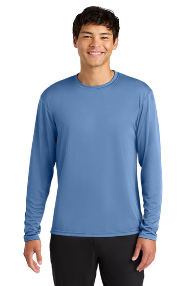 A4 A4N3165 Mens Performance Moisture Wicking Long Sleeve Crewneck T-Shirt Light Blue Model Front