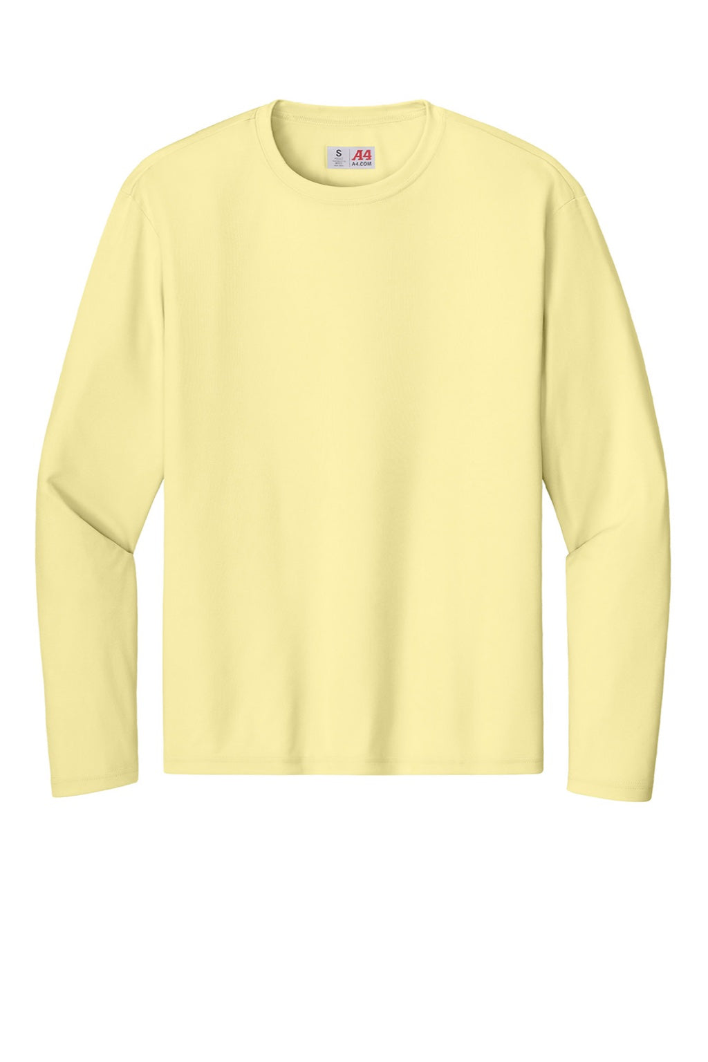 A4 A4N3165 Mens Performance Moisture Wicking Long Sleeve Crewneck T-Shirt Light Yellow Flat Front