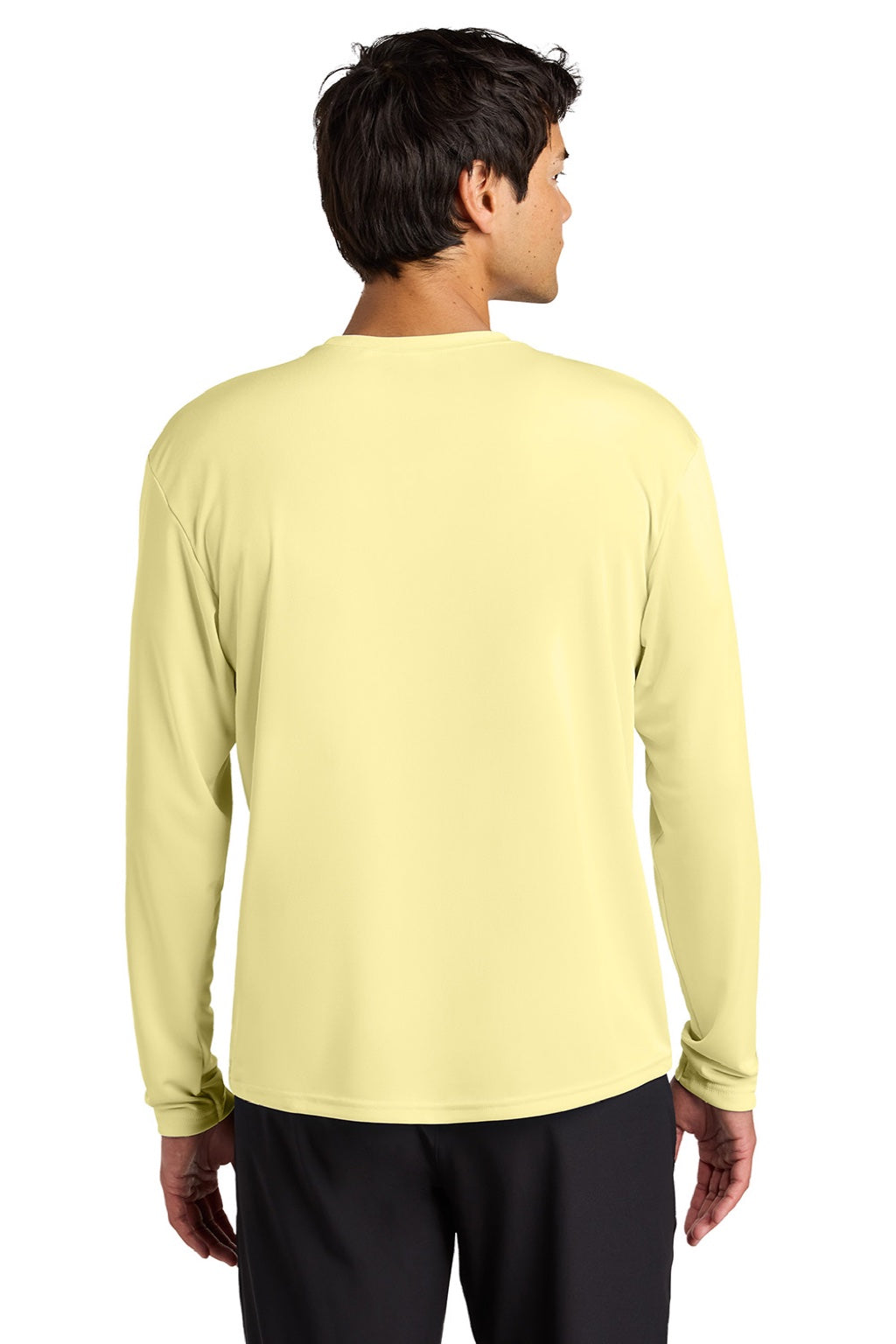 A4 A4N3165 Mens Performance Moisture Wicking Long Sleeve Crewneck T-Shirt Light Yellow Model Back