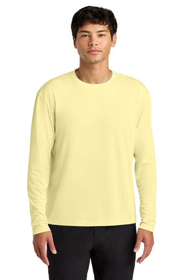 A4 A4N3165 Mens Performance Moisture Wicking Long Sleeve Crewneck T-Shirt Light Yellow Model Front