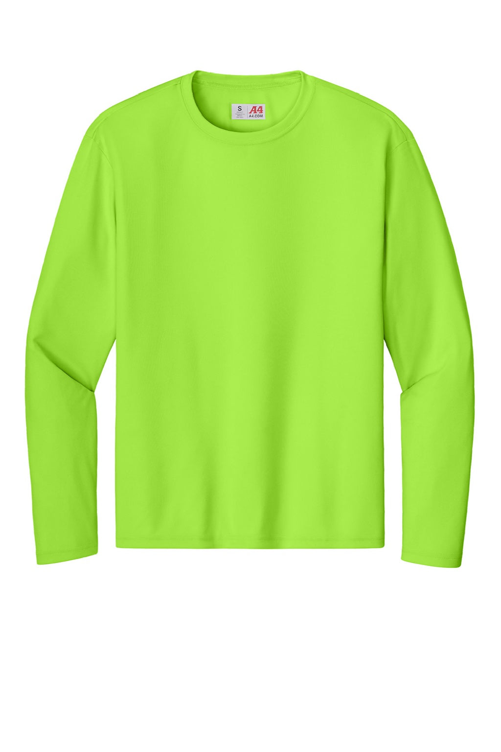 A4 A4N3165 Mens Performance Moisture Wicking Long Sleeve Crewneck T-Shirt Lime Green Flat Front