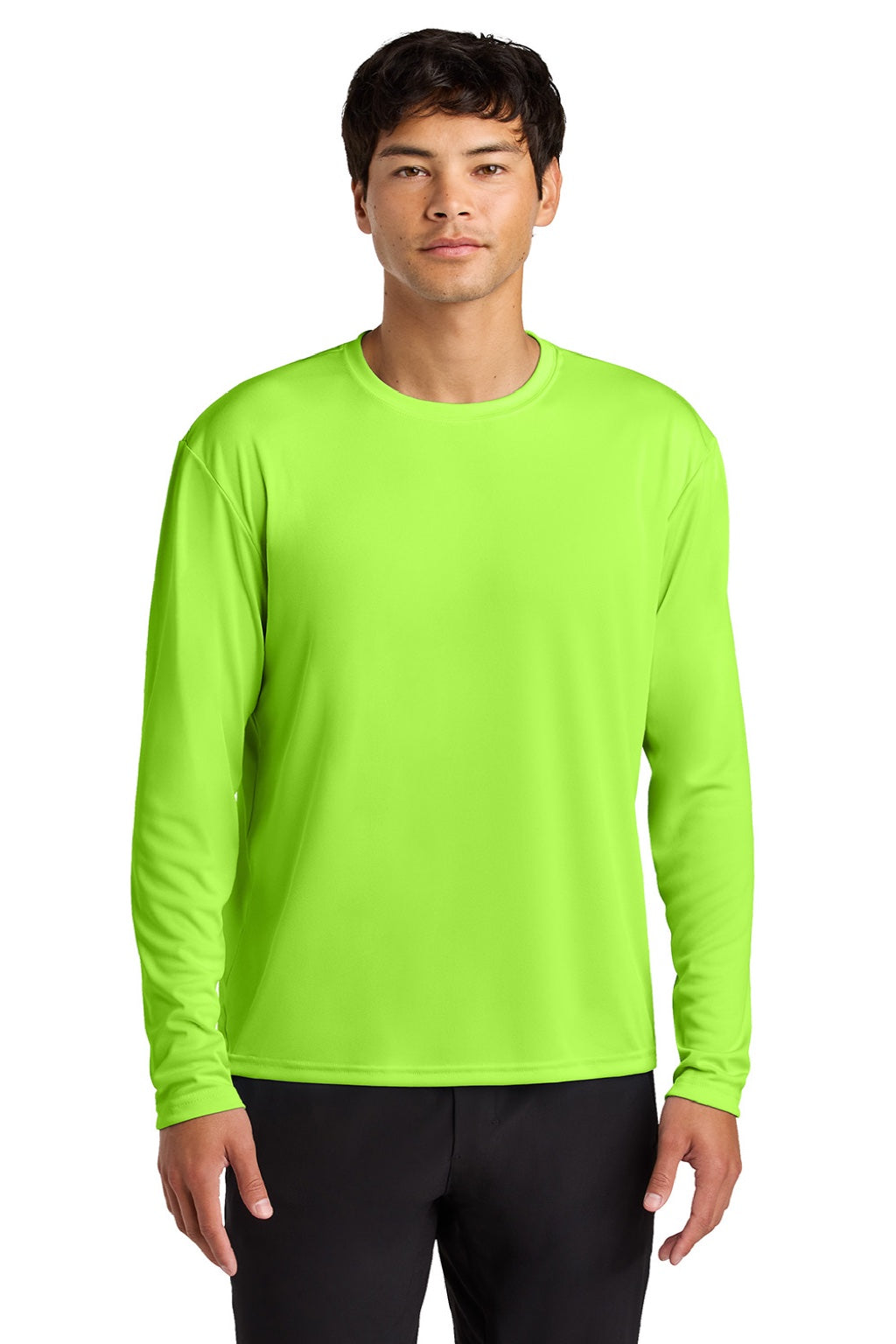 A4 A4N3165 Mens Performance Moisture Wicking Long Sleeve Crewneck T-Shirt Lime Green Model Front