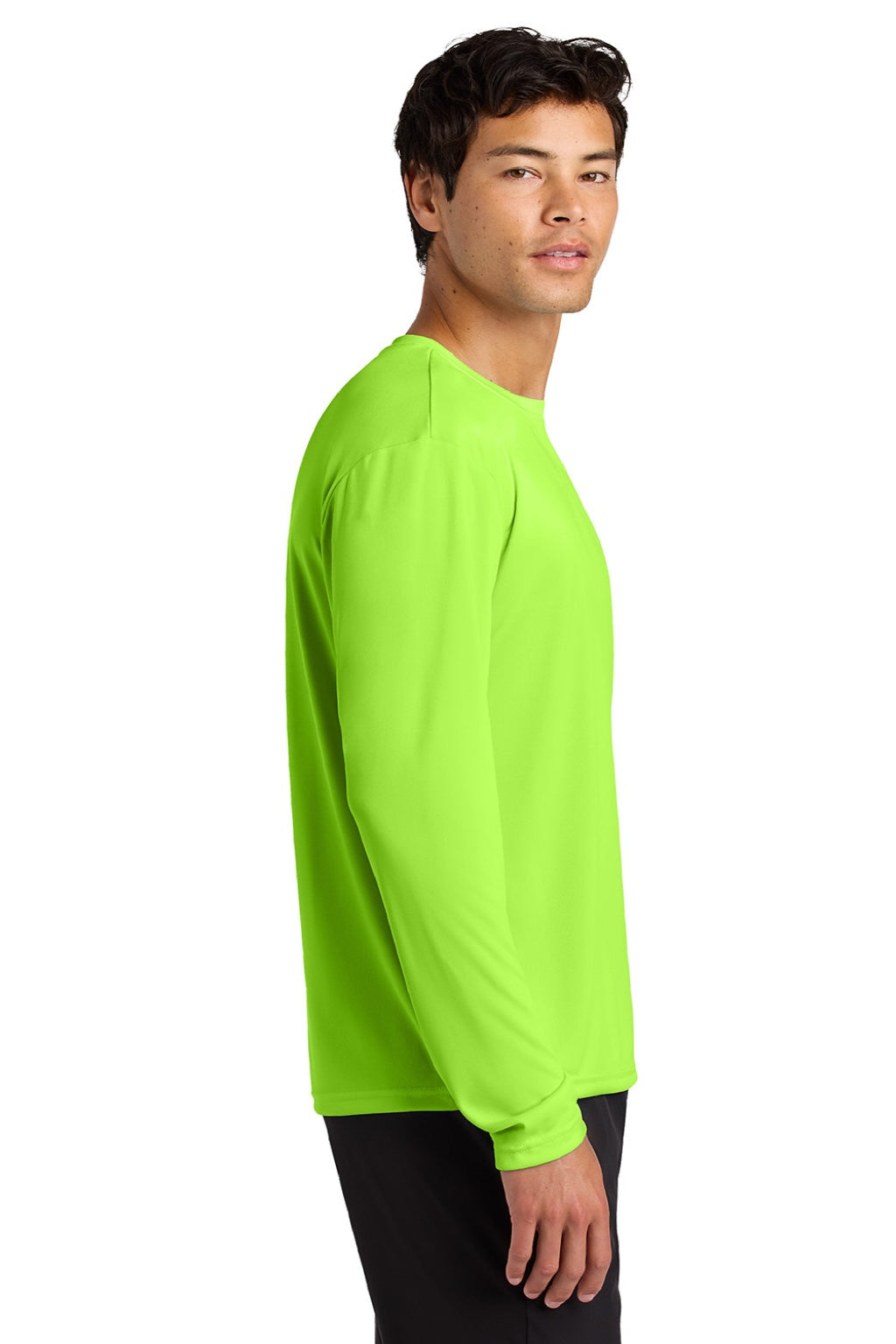 A4 A4N3165 Mens Performance Moisture Wicking Long Sleeve Crewneck T-Shirt Lime Green Model Side