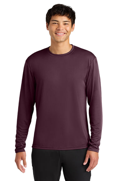 A4 A4N3165 Mens Performance Moisture Wicking Long Sleeve Crewneck T-Shirt Maroon Model Front