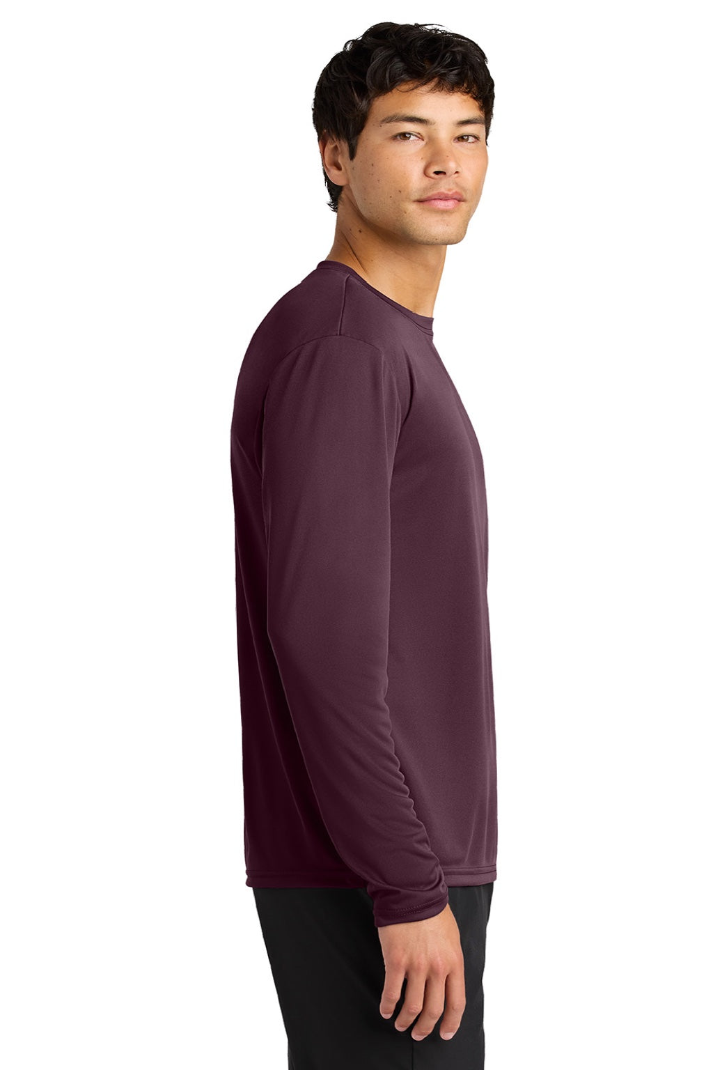 A4 A4N3165 Mens Performance Moisture Wicking Long Sleeve Crewneck T-Shirt Maroon Model Side
