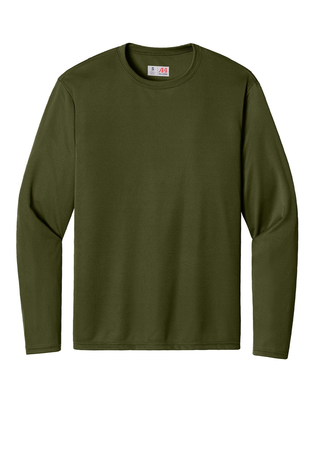A4 A4N3165 Mens Performance Moisture Wicking Long Sleeve Crewneck T-Shirt Military Green Flat Front