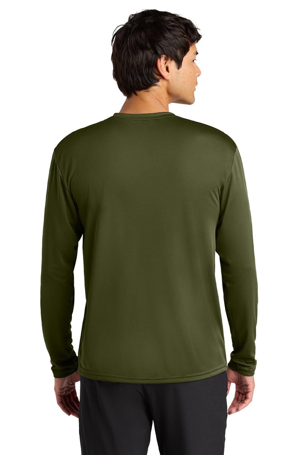 A4 A4N3165 Mens Performance Moisture Wicking Long Sleeve Crewneck T-Shirt Military Green Model Back